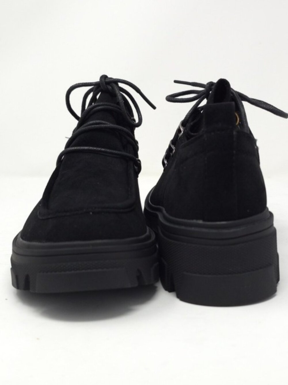 Black Faux Suede Chunky Platform Oxford Casual Lace Up Lug Sole - Picture 6 of 12